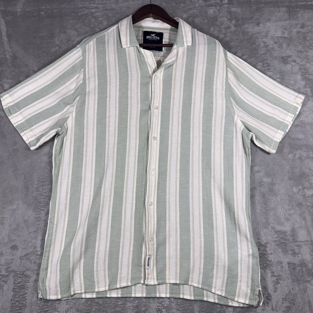 Hollister Mens Linen Blend Short Sleeve Button Up Shirt White XL Resort Vacation